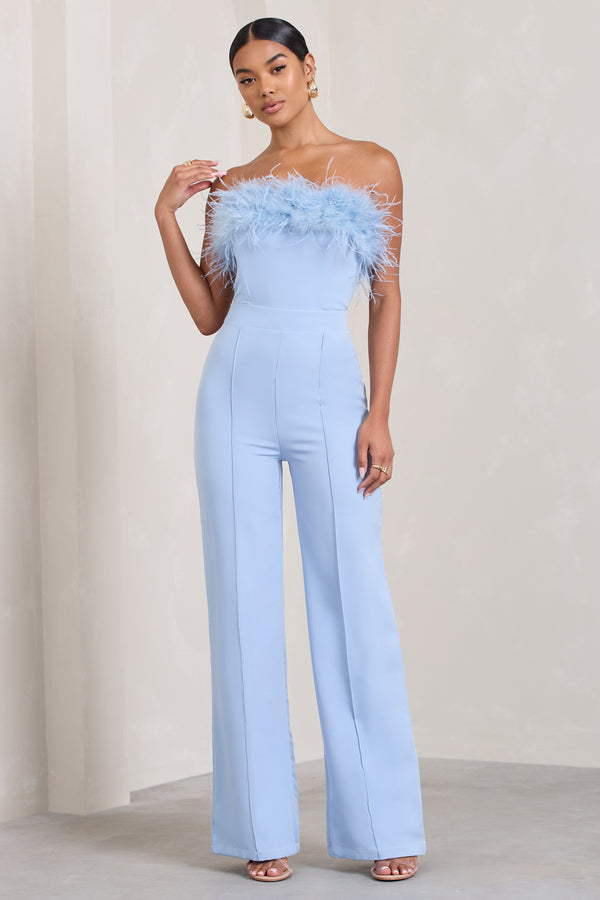 club l First Class Blue Bandeau Feather Wide Leg jumpsuit