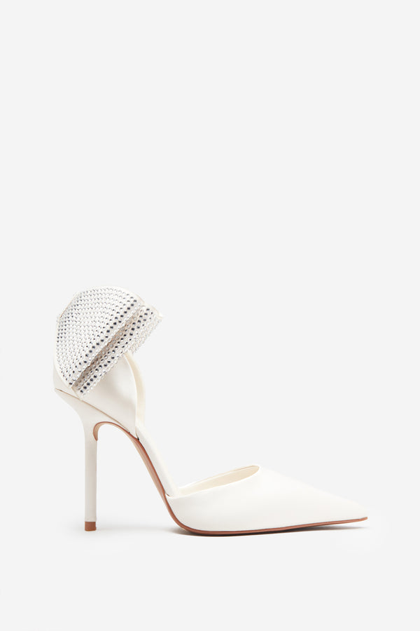 club l Flashing Lights Ivory Satin Pointed Court Heels With Diamante Bows