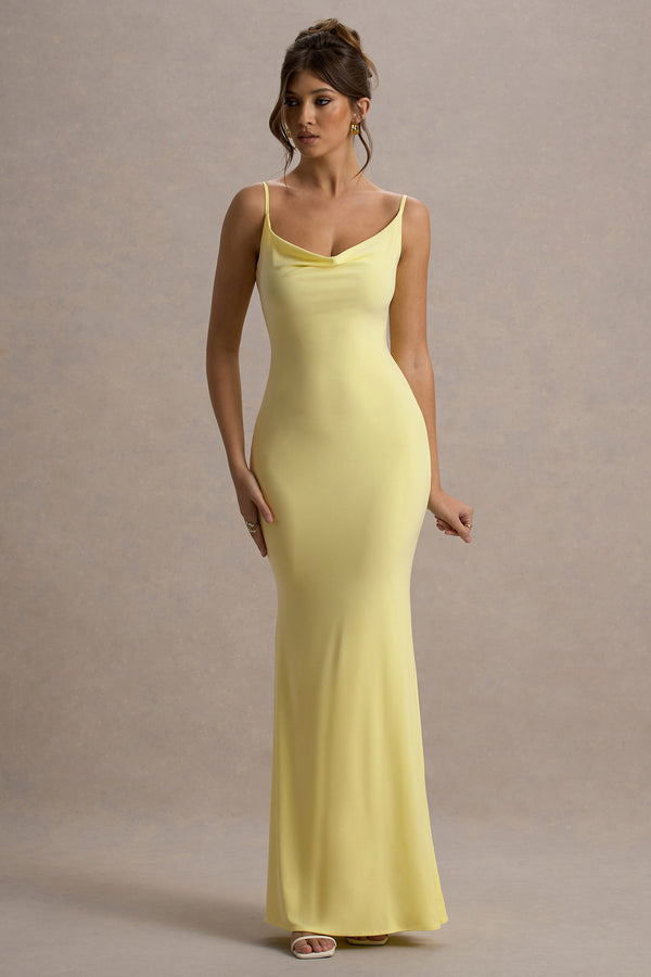 Club L Francoise Lemon Cowl Neck Backless Maxi Dress With Lace Insert