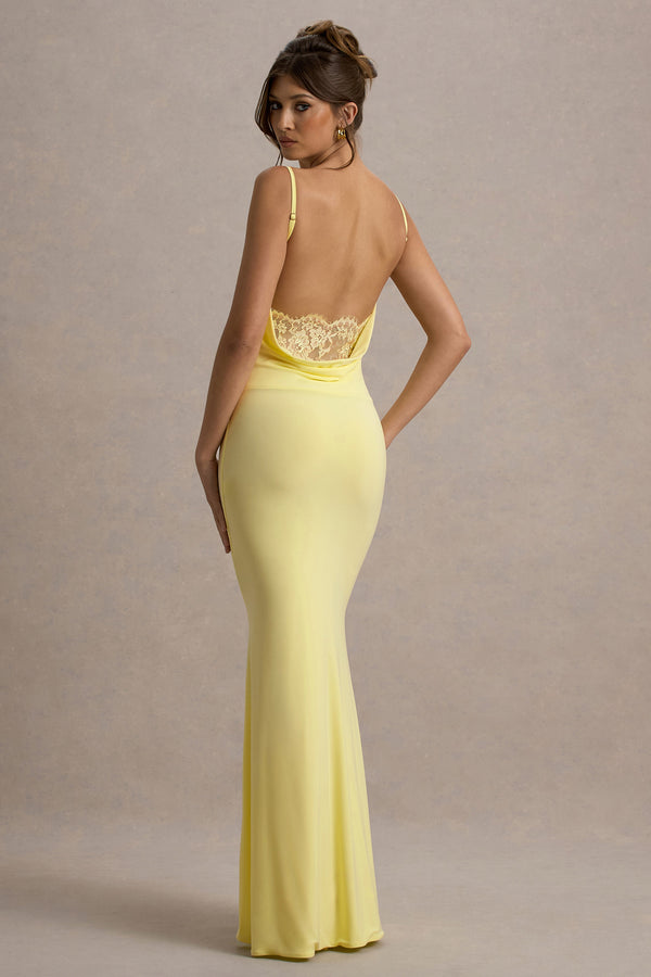 club l Francoise Lemon Cowl Neck Backless Maxi Dress With Lace Insert