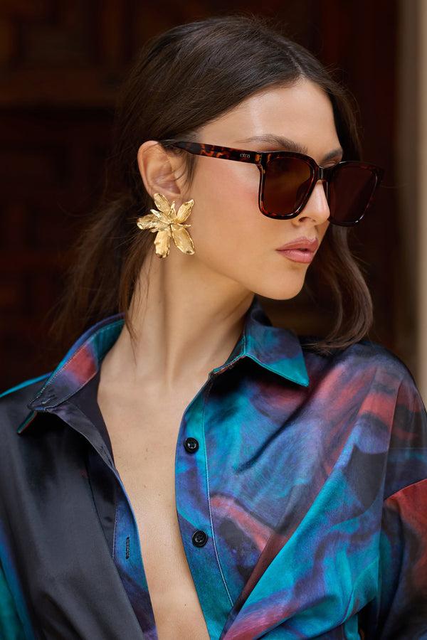Club L Fyn Otra Tortoiseshell Oversized Classic Square Sunglasses