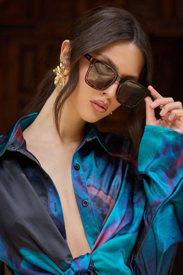Club L Fyn Otra Tortoiseshell Oversized Classic Square Sunglasses