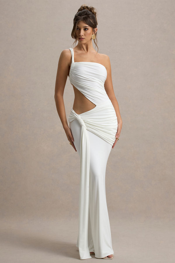 club l Giovanna White Asymmetric Maxi Dress With Wrap Skirt