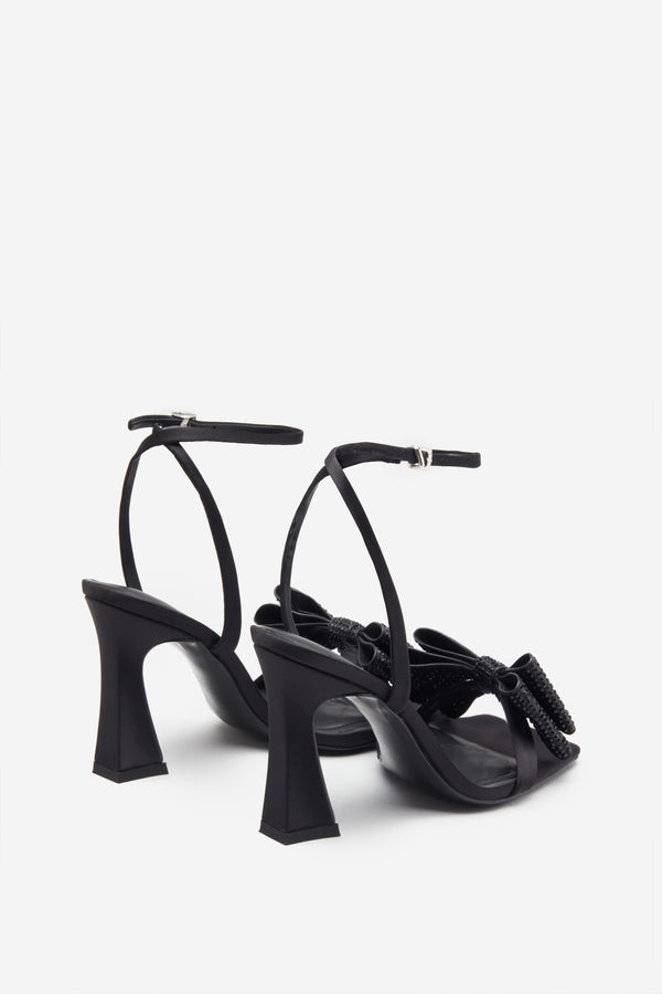 Club L Headlines Black Ankle Strap Heeled Sandals With Diamante Bows