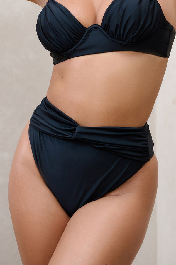 Club L High Tide Black High Waisted Twist Front Bikini Bottoms