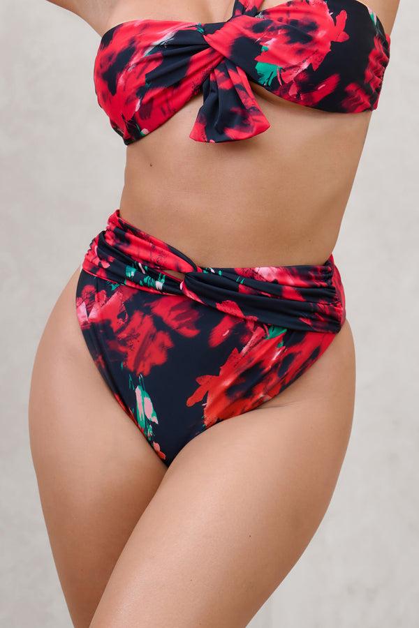 Club L High Tide Multi Print High Waisted Twist Front Bikini Bottoms