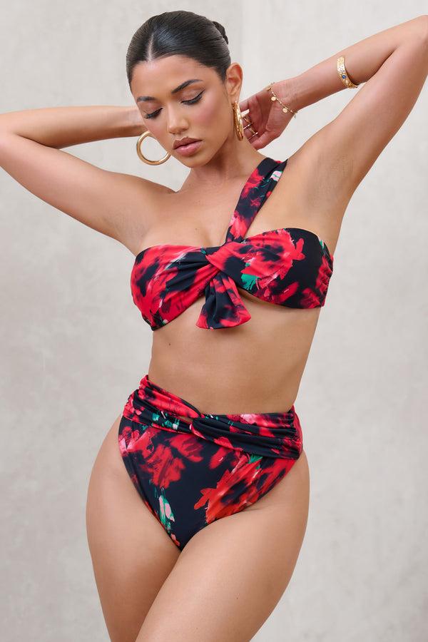 Club L High Tide Multi Print High Waisted Twist Front Bikini Bottoms