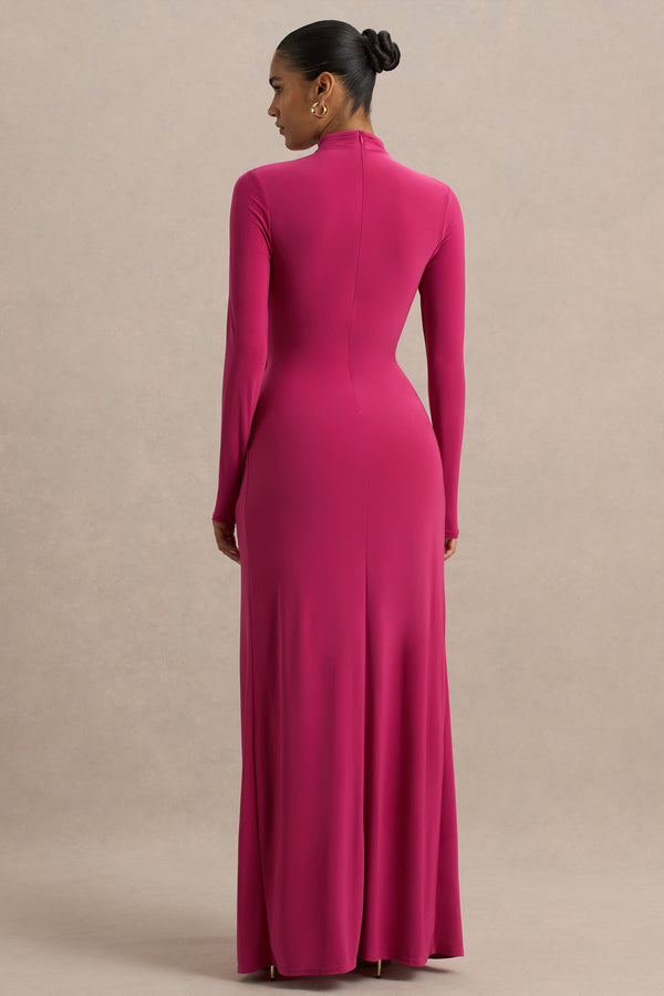 Club L Hourglass Hot Pink Long-Sleeve Twisted Maxi Dress With Split