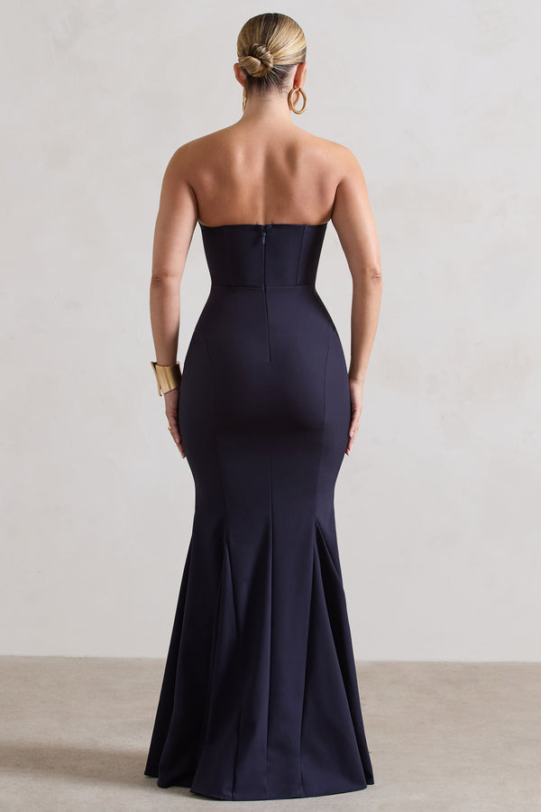 Club L Idyllic Navy Strapless Corset Style Fishtail Maxi Dress