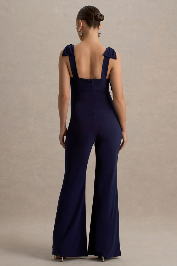 Club L Impeccable Navy Sweetheart Bow Strap Maternity Jumpsuit