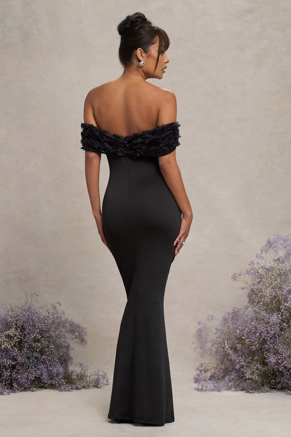 Club L Inflorescence Black Mesh Floral Bardot Maternity Maxi Dress