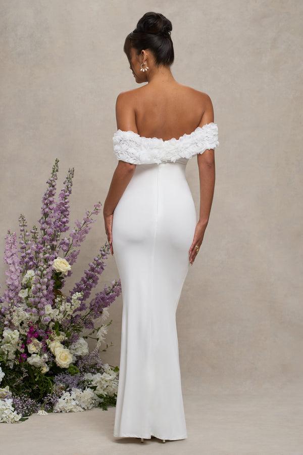 Club L Inflorescence White Mesh Floral Bardot Maternity Maxi Dress