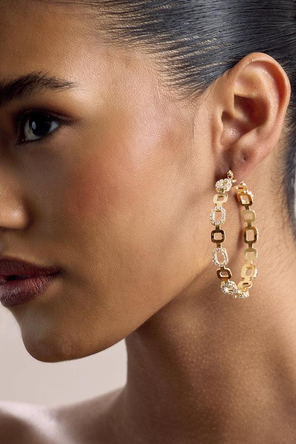 Club L Interlinked Gold Diamante Chain Hoop Earrings