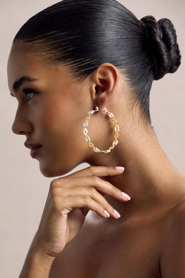 Club L Interlinked Gold Diamante Chain Hoop Earrings