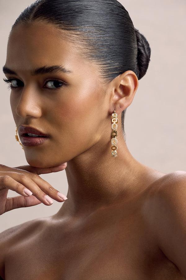 Club L Interlinked Gold Diamante Chain Hoop Earrings