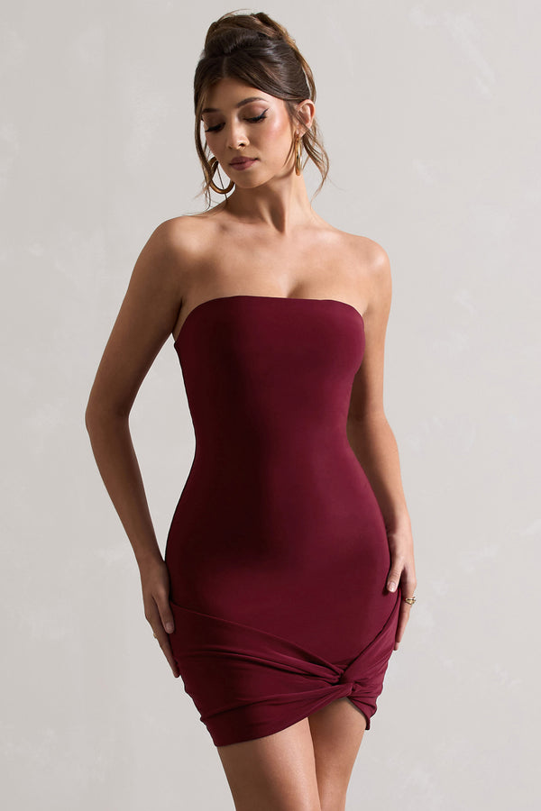 Club L Jamie Berry Strapless Mini Dress With Knot Skirt