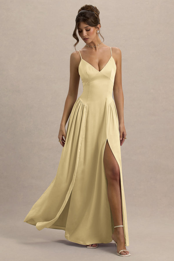 Club L Jonas Lemon Plunge-Neck Maxi Dress With Cami Straps