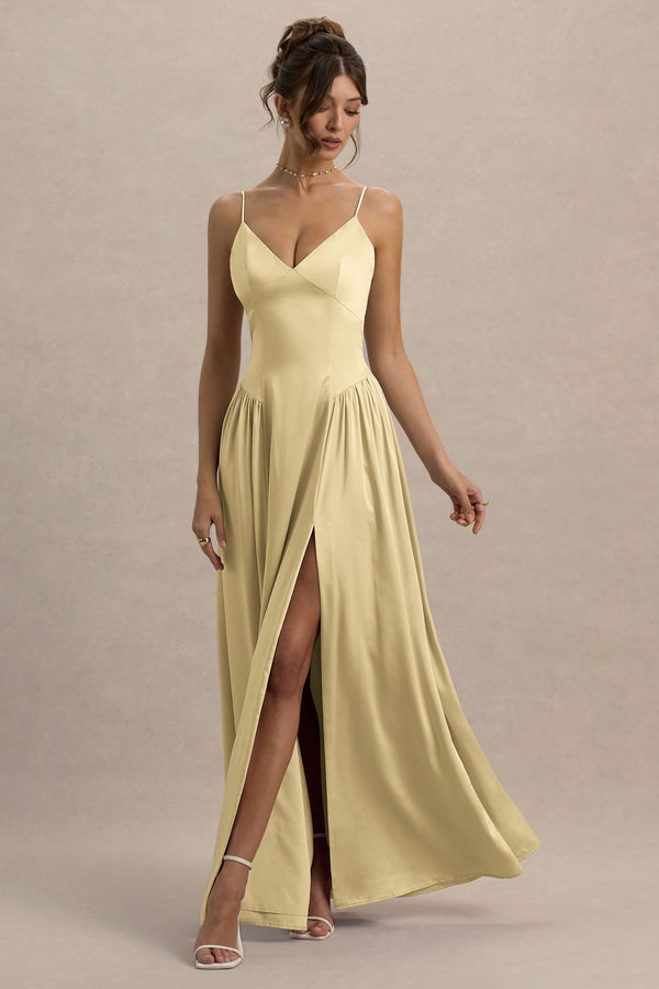 Club L Jonas Lemon Plunge-Neck Maxi Dress With Cami Straps