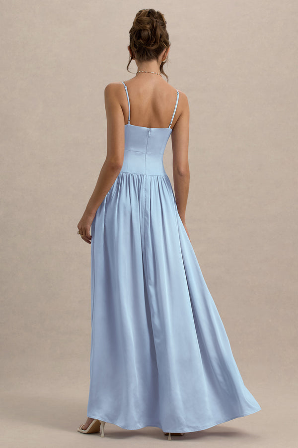 Club L Jonas Powder Blue Plunge-Neck Maxi Dress With Cami Straps