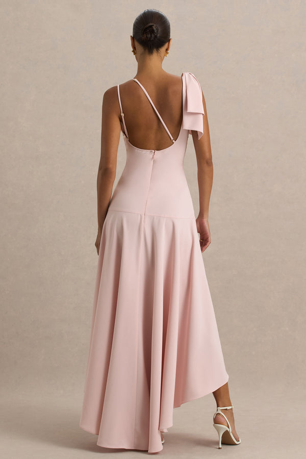Club L Julieta Baby Pink Asymmetric-Neck Maxi Dress With Bow Detail And Open-Back
