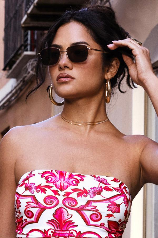 club l Junior Otra Gold Small Rectangular Vintage Style Sunglasses