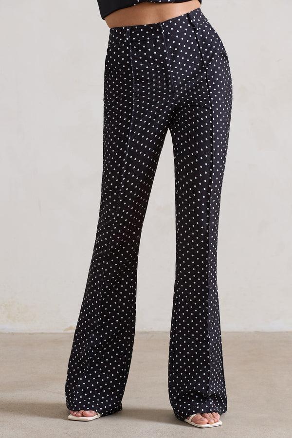 Club L Kehlani Black Polka Dot High Waist Wide Leg Trousers
