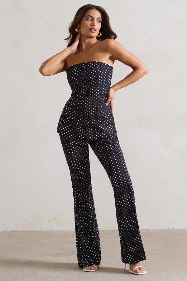 club l Kehlani Black Polka Dot High Waist Wide Leg Trousers