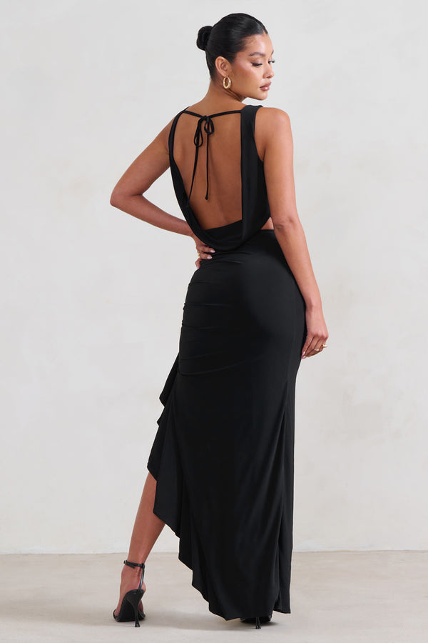 Club L La Belle Black Ruffle Maxi Skirt With Thigh Split