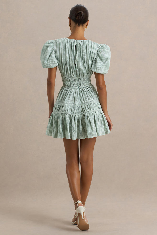 Club L Laurelle Green Extreme Plunge-Neck Mini Dress With Ruffled Detailing