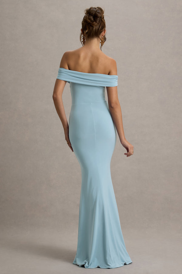 Club L Law Of Attraction Powder Blue Bardot Draped Split Maxi Dress
