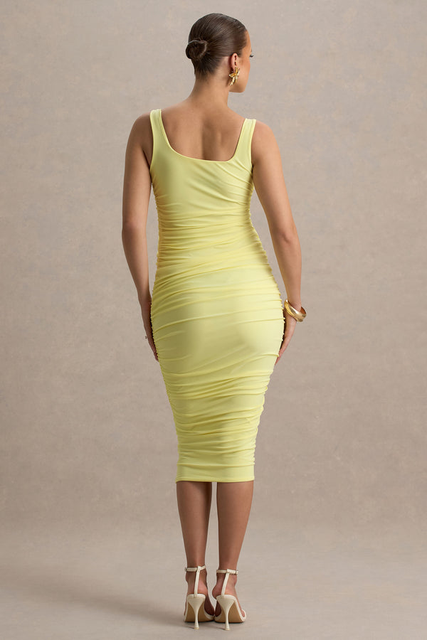 Club L Lisbon Lemon Maternity Square Neck Ruched Midi Dress