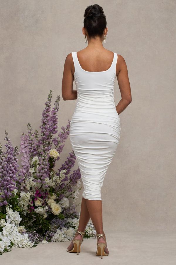 Club L Lisbon White Maternity Square Neck Ruched Midi Dress