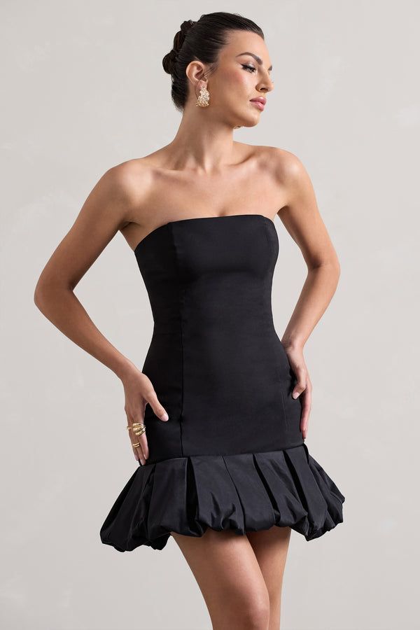 Club L Liscia Black Bandeau Mini Dress With Ruffle Trim