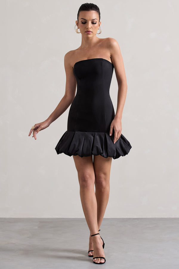 Club L Liscia Black Bandeau Mini Dress With Ruffle Trim