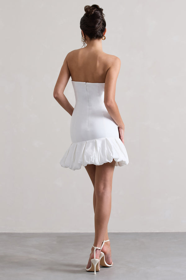 Club L Liscia White Bandeau Mini Dress With Ruffle Trim