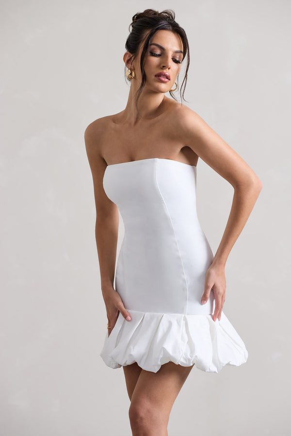 Club L Liscia White Bandeau Mini Dress With Ruffle Trim