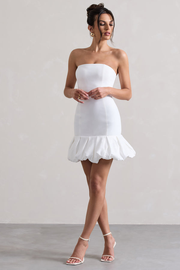 Club L Liscia White Bandeau Mini Dress With Ruffle Trim