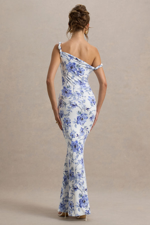 Club L Lita Blue Floral Twisted Asymmetric Maxi Dress
