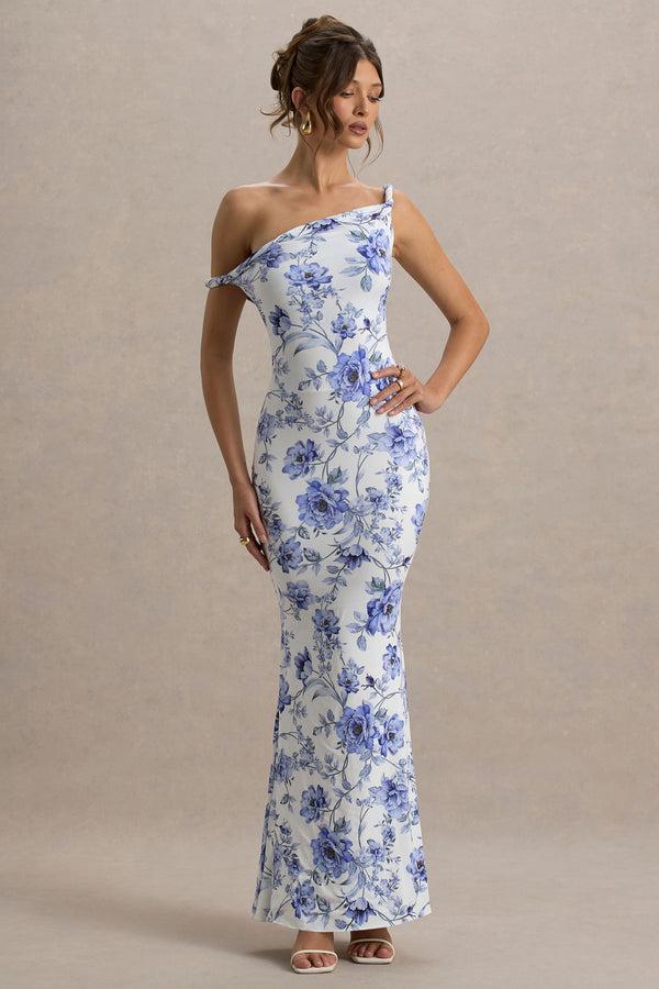 club l Lita Blue Floral Twisted Asymmetric Maxi Dress