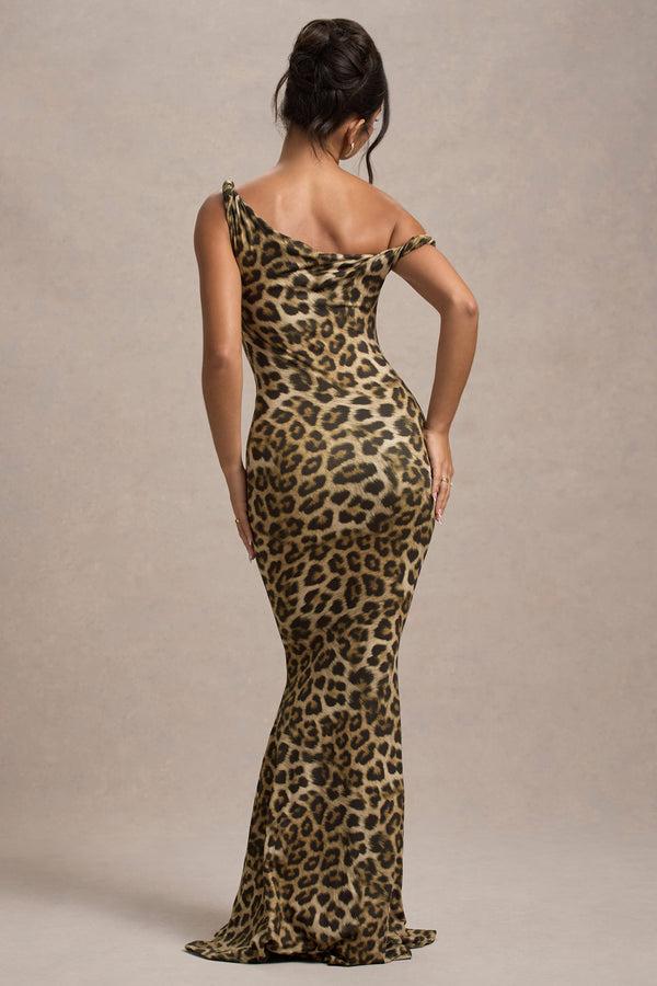 Club L Lita Leopard Print Twisted Asymmetric Maxi Dress