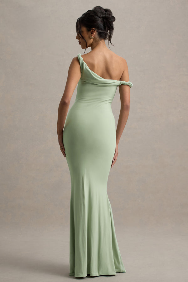 Club L Lita Light Green Twisted Asymmetric Maxi Dress