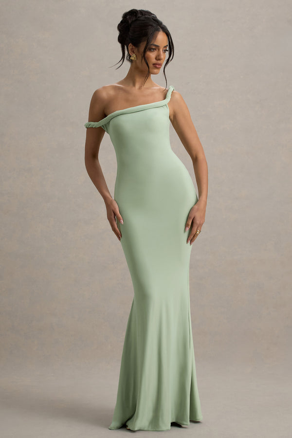 club l Lita Light Green Twisted Asymmetric Maxi Dress