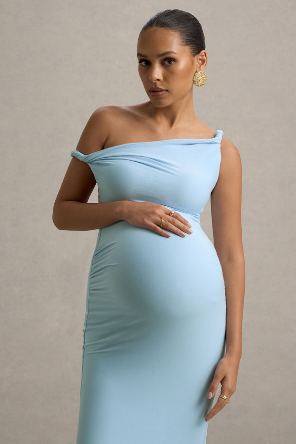 Club L Lita Powder Blue Twisted Asymmetric Maternity Maxi Dress