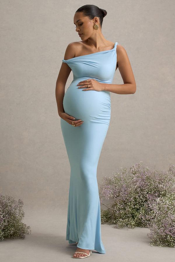 club l Lita Powder Blue Twisted Asymmetric Maternity Maxi Dress
