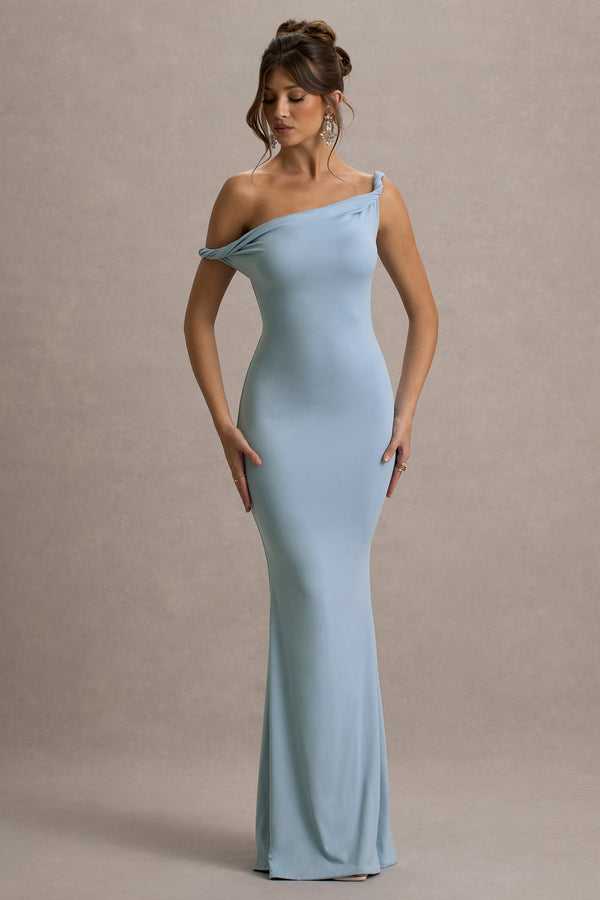 Club L Lita Powder Blue Twisted Asymmetric Maxi Dress