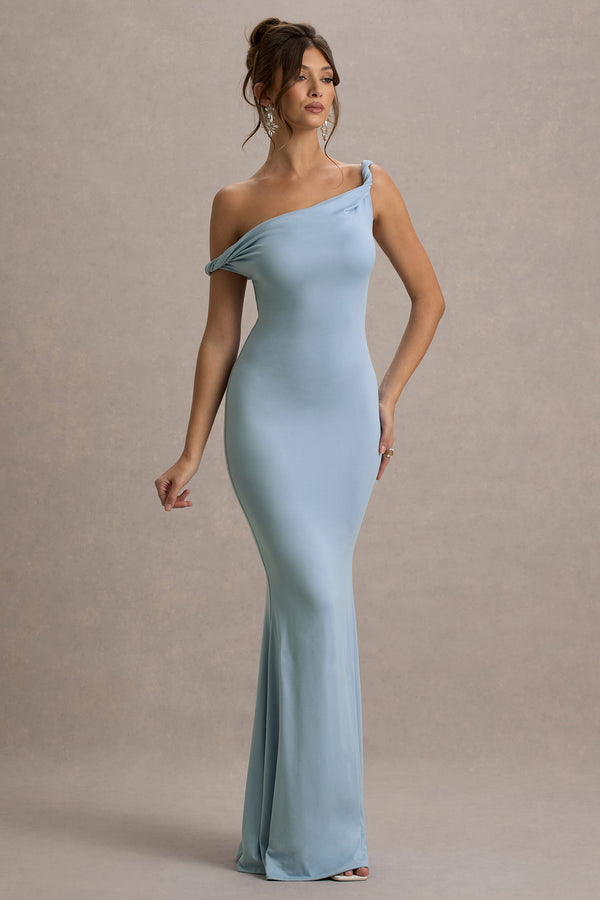 club l Lita Powder Blue Twisted Asymmetric Maxi Dress