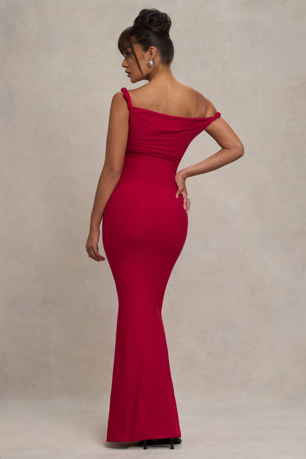 Club L Lita Red Twisted Asymmetric Maternity Maxi Dress