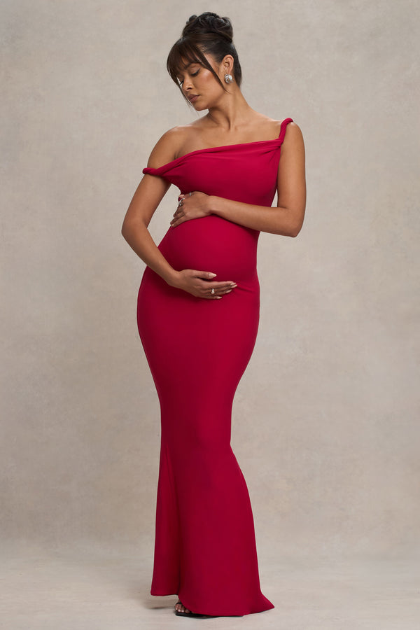 club l Lita Red Twisted Asymmetric Maternity Maxi Dress