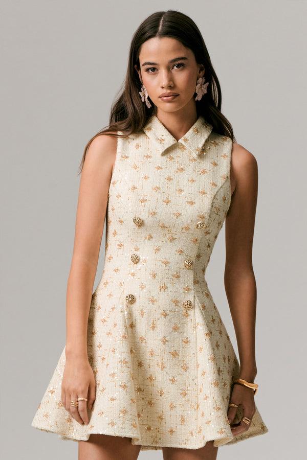 club l Little Star Cream Embellished Boucle Tailored Mini Dress