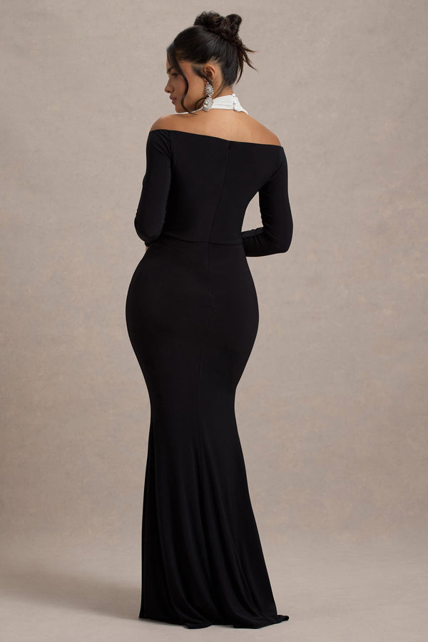 Club L Living High Black & White Halter-Neck Split Maxi Dress